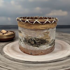 Handmade Birchbark Basket Primitive Look Stitched Laced Together Natural Nature